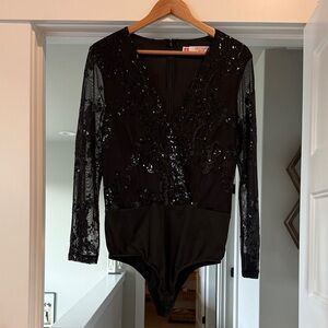 Elegant Black Sequin Bodysuit